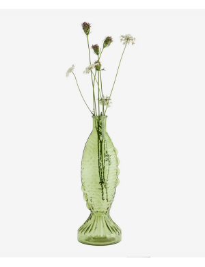 FISH GLASS VASE H30CM GREEN