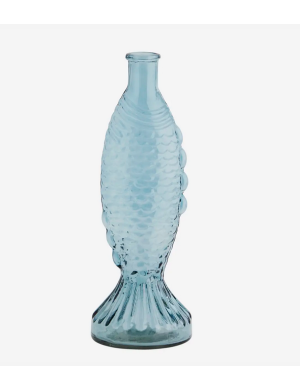 FISH GLASS VASE H30CM BLUE